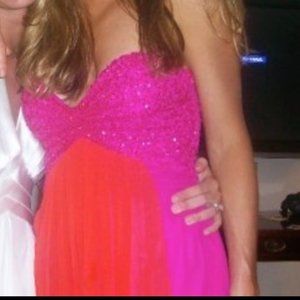 Hot Pink and Orange floor length gown.